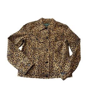 LAUREN JEANS CO, RALPH LAUREN Leopard/Cheetah Print Demin/Jean jacket, women's M